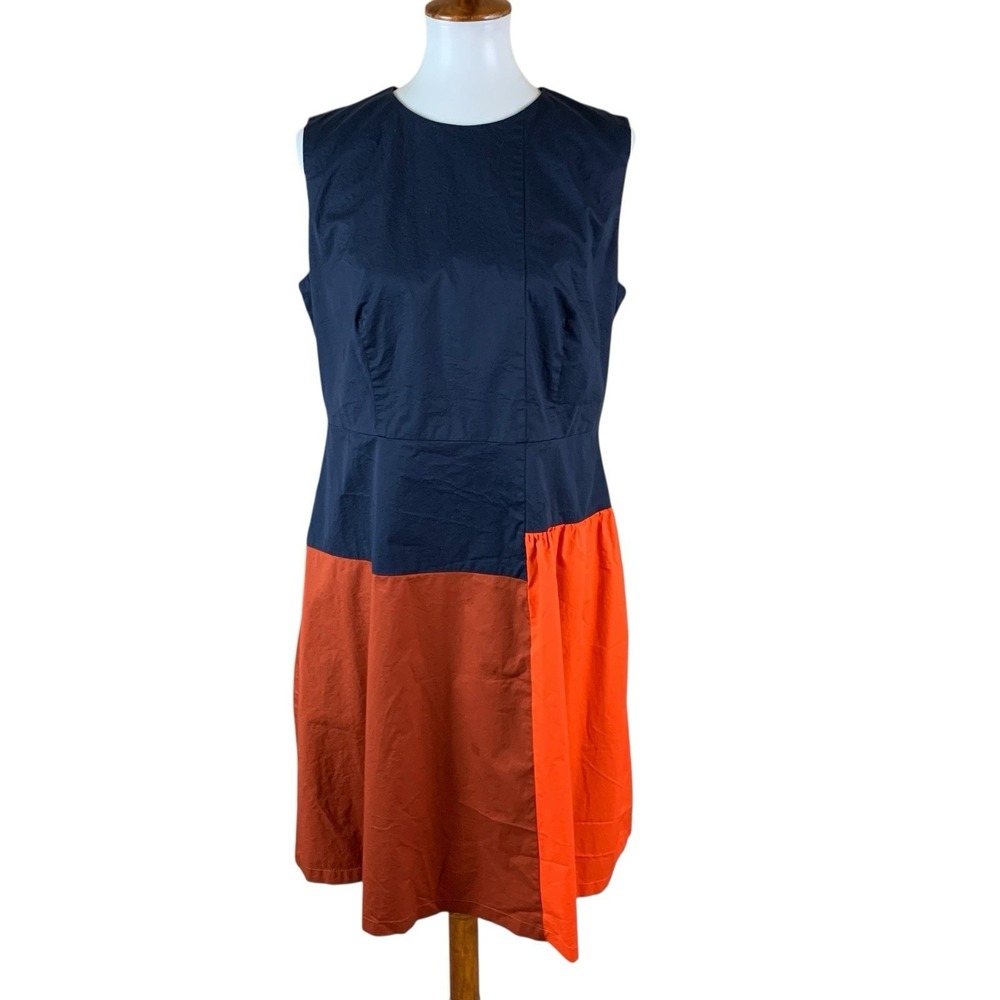 Boss Navy Orange Sleeveless Colorblock Dress Made In Poland Elegant Workwear 12‎